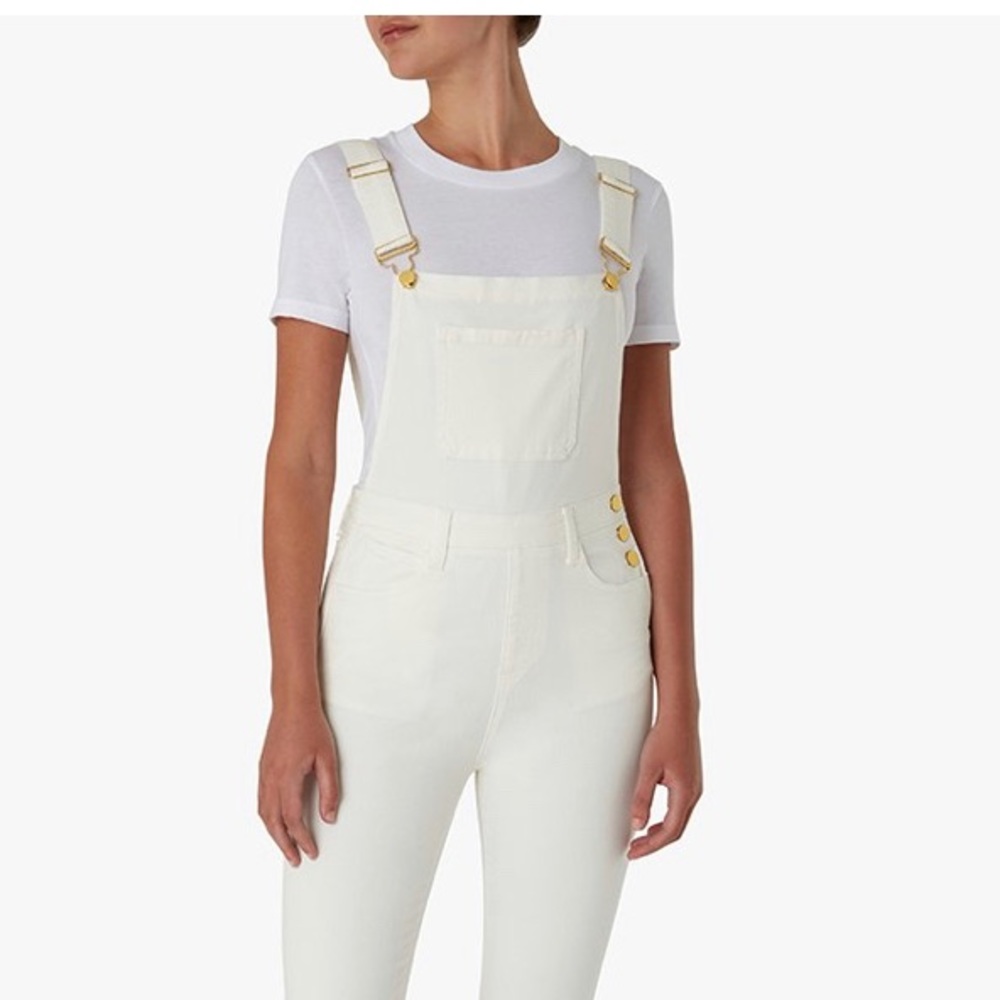WeWoreWhat Cream Denim Overalls with Gold Hardware